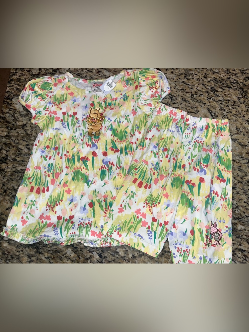 Vintage Disney Store Winnie the Pooh Girls Outfit Set 7/8  Shirt Shorts Piglet